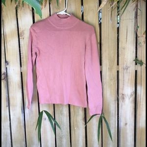 Vintage 80s 90s Pink Cotton Mock Neck Sweater S